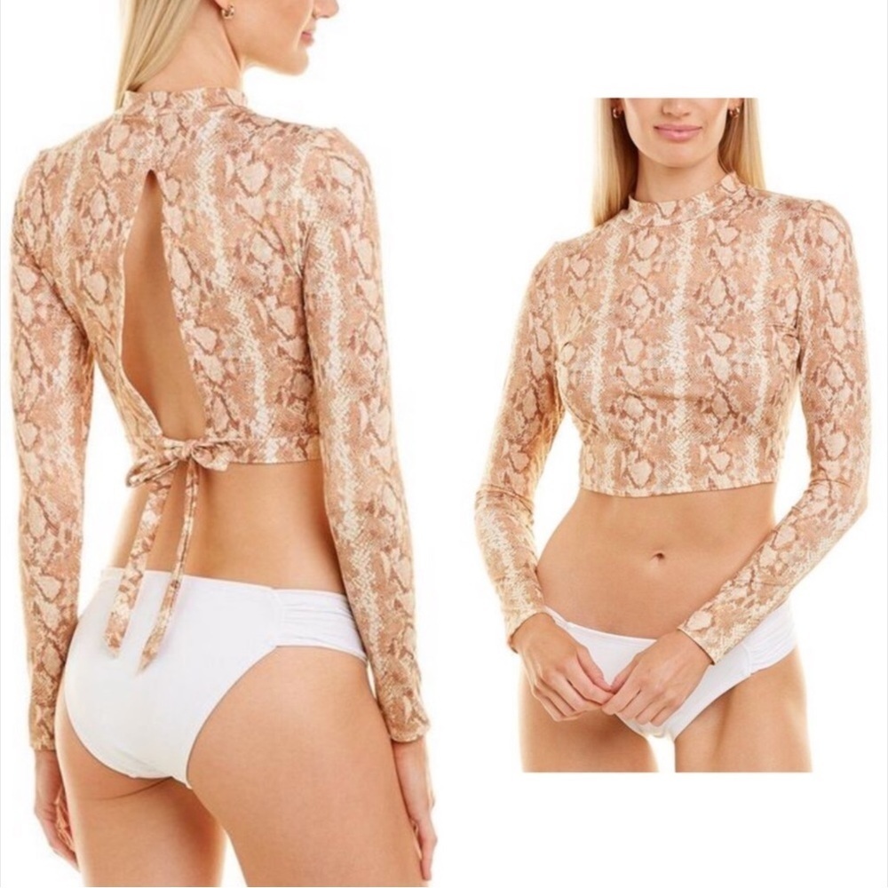 Vitamin A brown remy rash guard Swim Top tan cream snakeskin Large - Picture 2 of 8